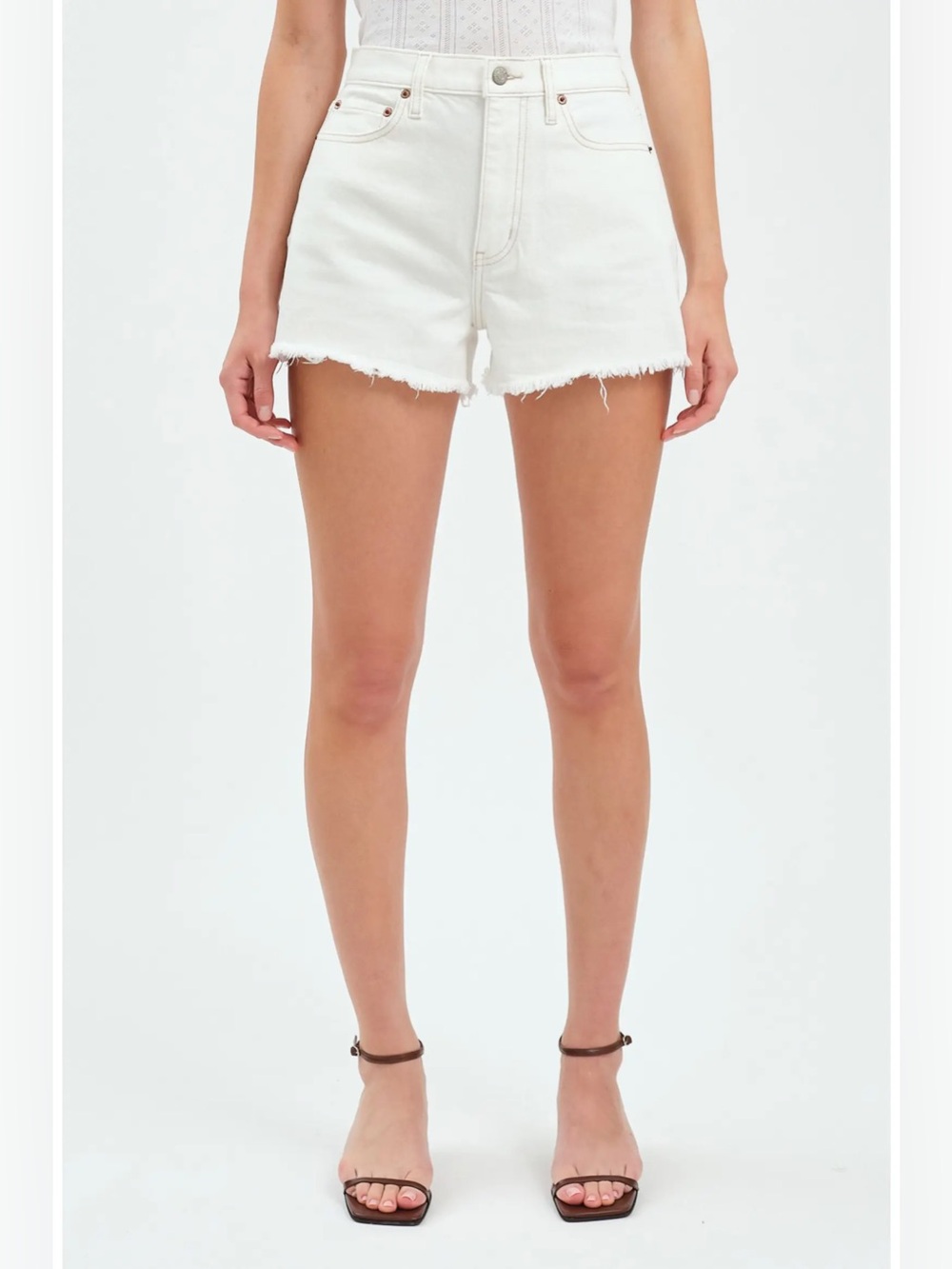 Daze Denim Troublemaker Fray Hem Shorts High Waisted White Denim Shorts Size 24